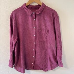 Cut Loose Lagenlook Linen Cotton Blend Button Up Shirt Pink Black Boxy USA-XL